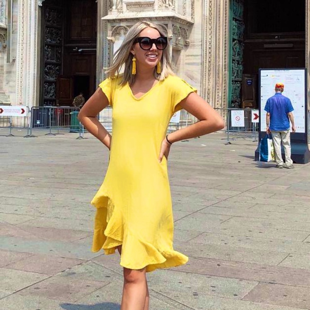 Dunes short sleeve ruffled yellow dress
